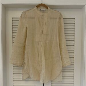 Tory Burch taupe tan sheer long sleeve tunic, size XS